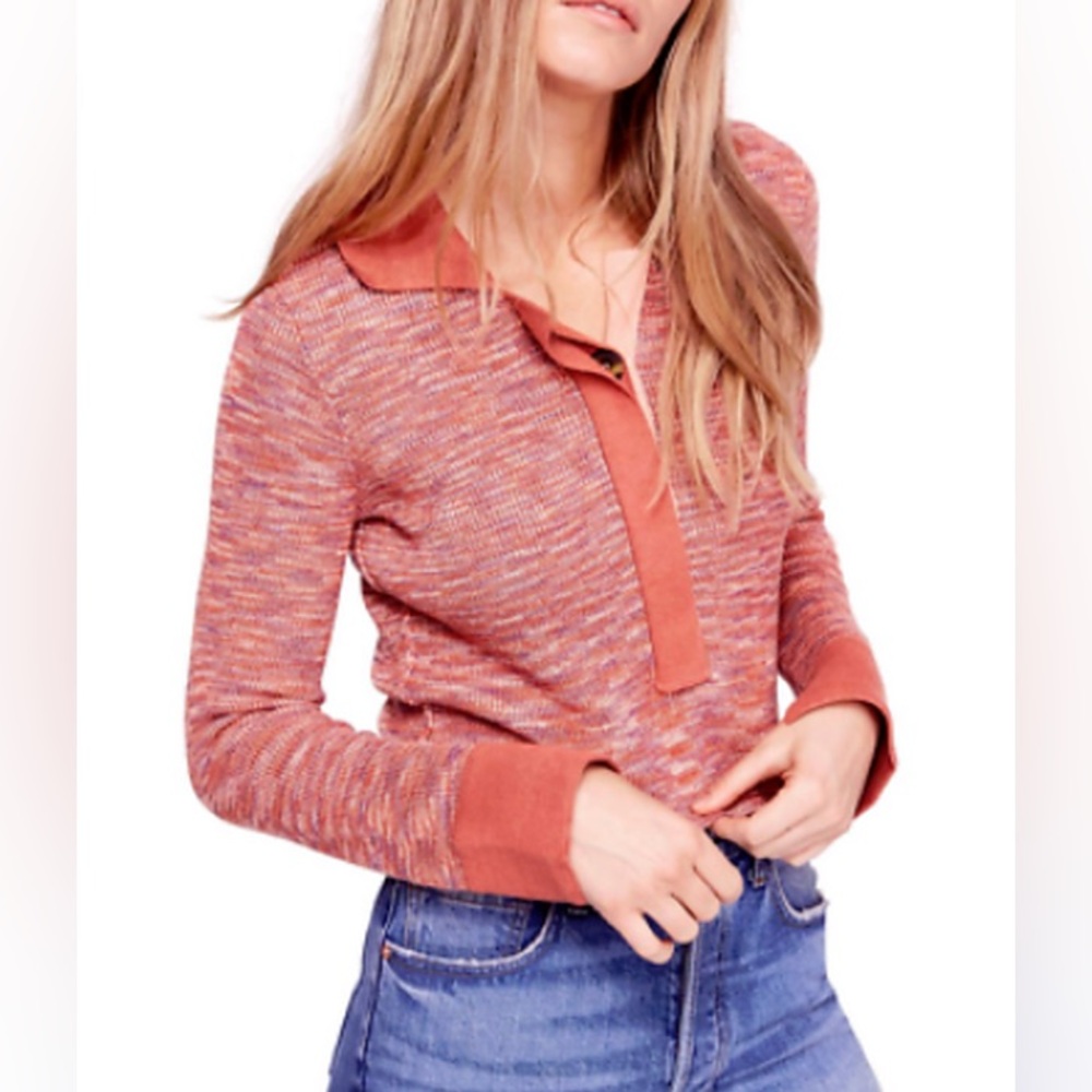 Free People Rust and Pink Long Sleeve Top